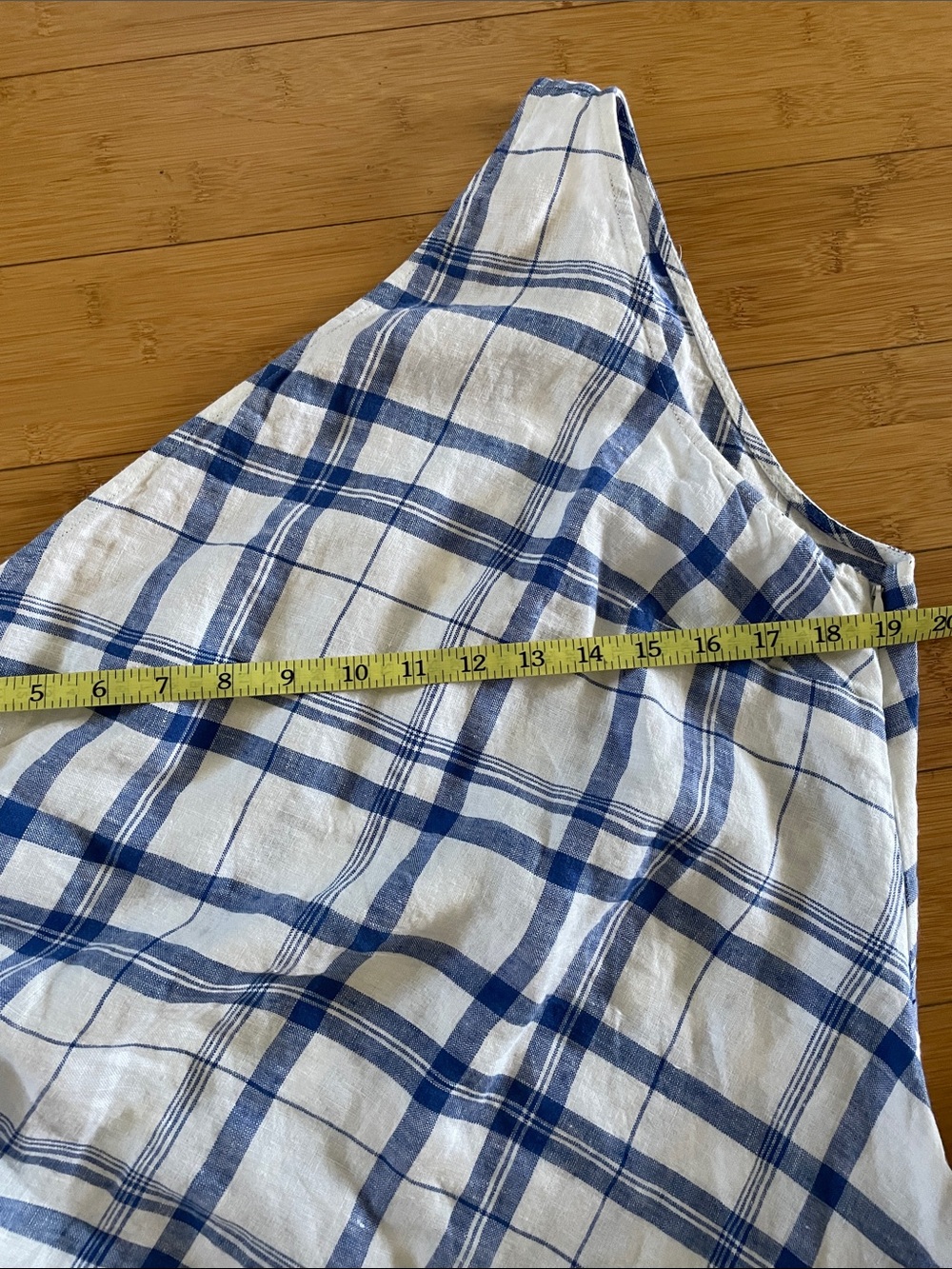Madewell Ruched One-Shoulder Midi Dress Size 12 Blue White Plaid Linen - Picture 11 of 12